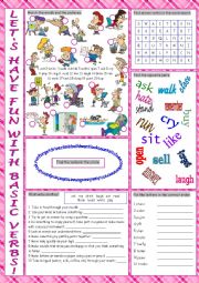 English Worksheet: Basic Verbs Vocabulary Exercises