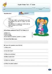 English Worksheet: Test:   5th  Grade