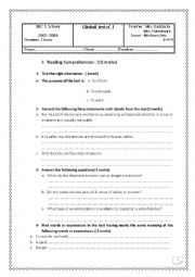 English Worksheet: it an end of the term test n 1 for 4th formers.