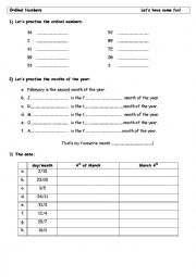 English Worksheet: Ordinal numbers and dates