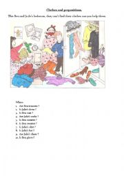 English Worksheet: clothes and prepositions