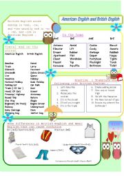 English Worksheet: American English and British English 