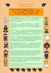 English Worksheet: Halloweeen Kids special day - daily routines + adverbs of frequency