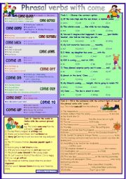 Phrasal verbs with COME * with dictionary * 3 tasks * with key * fully editable *** B&W version