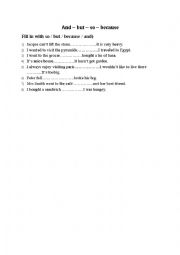 English Worksheet: linkers but _so because_ and