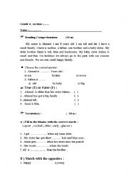 English Worksheet: 4th grade test for unt one og backpack