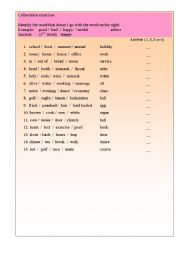 English Worksheet: Exercise sheet -  word collocation exercise 