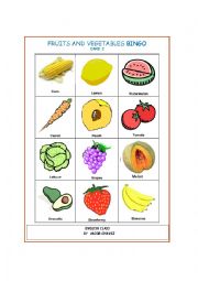 FRUIITS AND VEGETABLES BINGO (PART 2)