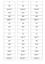 English Worksheet: cards for grammar practice of to be and present simple