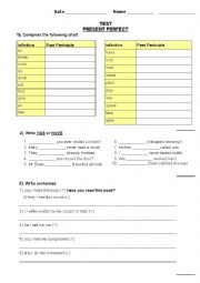 English Worksheet: Present Perfect Tense Test 