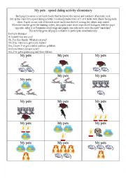 English Worksheet: My pets (speed dating activity)