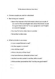 English Worksheet: Write about a famous love story