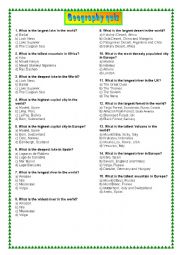 English Worksheet: Geography Quiz