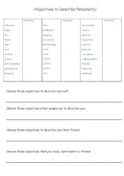 English Worksheet: Adjectives to Describe Personality