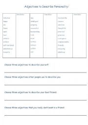 English Worksheet: Adjectives to Describe Personality