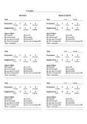 English Worksheet: Book and magazine appreciation sheet