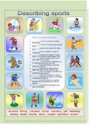 English Worksheet: describing sports + key