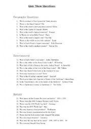 English Worksheet: Quiz Game Show