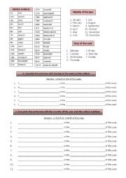 English Worksheet: Ordinal numbers-days of the week-months