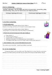 English Worksheet: Module I/Lesson4: Pocket Money