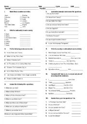 English Worksheet: Be and Countries and Nationalities