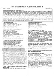 English Worksheet: SSC ENGLISH FIRST PART MODEL TEST - 1