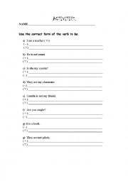 English Worksheet: Verb to be