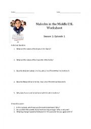 Malcolm in the Middle ESL Worksheet  Season 1: Episode 1