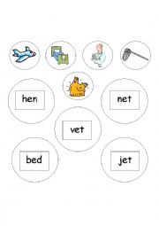 English Worksheet: Short E Snowman Match