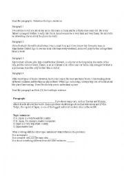 English Worksheet: Topic Sentences Practice Worksheet