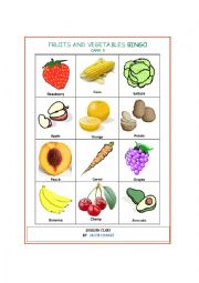 English Worksheet: fruits and vegetables bingo part 3