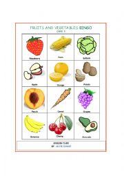 English Worksheet: fruits and vegetables bingo part 3