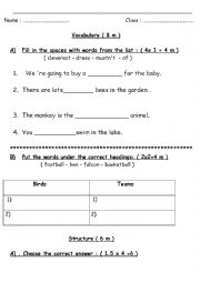 English Worksheet: exam for 4th grade