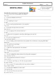 English Worksheet: Reported Speech (With Key)