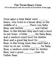 English Worksheet: Goldilocks and the Three Bears Cloze and Sequencing Worksheets