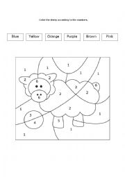 English Worksheet: Color by Numbers - Sheep