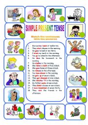 English Worksheet: Daily Routines - Simple present tense matching