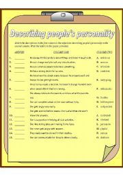 English Worksheet: Describing Peoples Personality