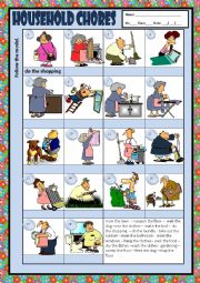 English Worksheet: HOUSEHOLD CHORES + KEY