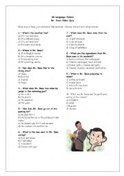 English Worksheet: Mr. Bean Episode - The curse of Mr. Bean