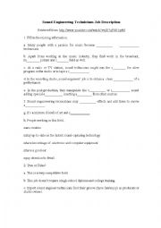 English Worksheet: Sound Engineering Job Description