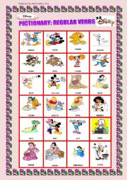 English Worksheet: Pictionary regular verbs  with Disney