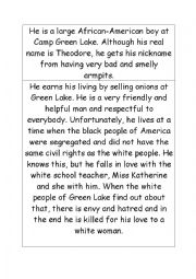 English Worksheet: character descriptions from holes