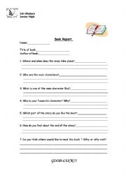 English Worksheet: book report in class