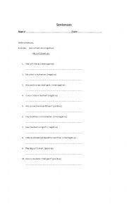 English Worksheet: Changing sentences (am is are)