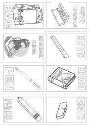 English Worksheet: My School things mini book