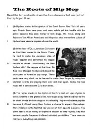 English Worksheet: Reading: The Roots of Hip Hop