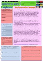 English Worksheet: Reading-Comprehension test - Why learn another language