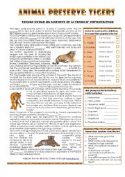 English Worksheet: ANIMAL PRESERVE: TIGERS