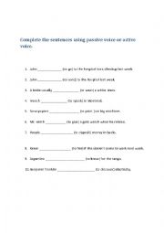 English Worksheet: passive voice or active voice